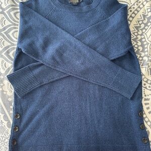 PENDLETON: Women’s Navy Crewneck Wool Sweater with Side Button Detail